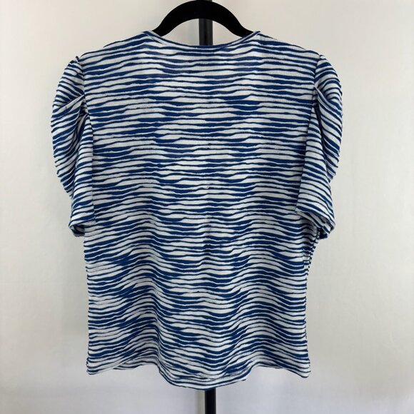 Maeve by Anthropologie Blue and White Striped Textured Top Puff Sleeves Size XL - Picture 2 of 5